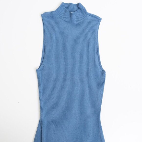 Aritzia Babaton Compose Sleeveless Dress Blue Midi Mock Neck Ribbed Knit Small - Picture 5 of 10